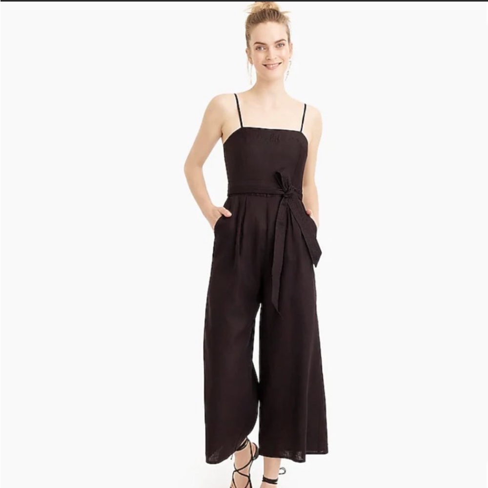 J.CREW Spaghetti Strap Linen Tie-Waist Jumpsuit, 00P